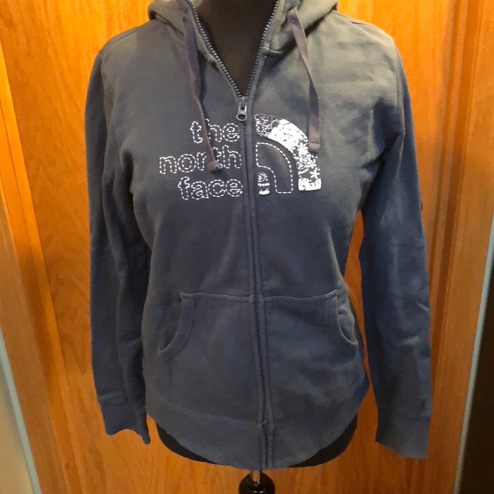 north face navy zip up hooded sweatshirt sz Large